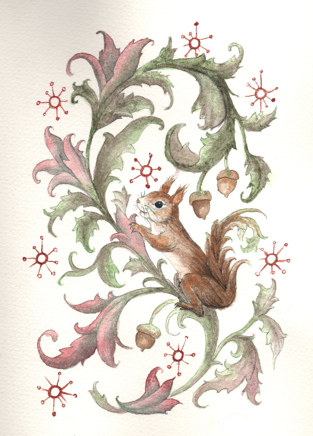 Ecureuil enluminé, aquarelle de Garance