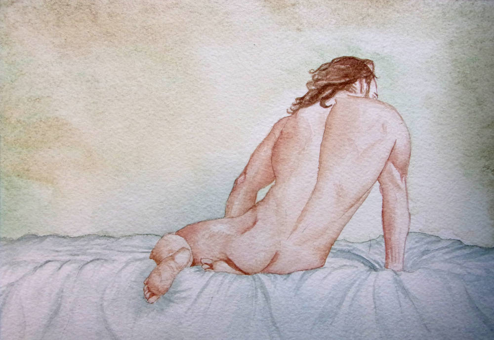 Nu masculin, aquarelle de Garance